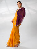 Purple & Mustard Pure Chiffon Party Wear Saree With Blouse Piece