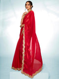 Red Organza Party Wear Saree With Blouse Piece