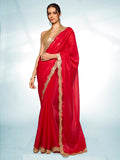 Red Organza Party Wear Saree With Blouse Piece