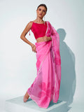 Pink Organza Party Wear Saree With Blouse Piece