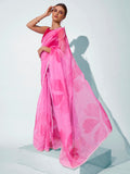 Pink Organza Party Wear Saree With Blouse Piece