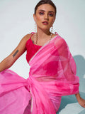 Pink Organza Party Wear Saree With Blouse Piece