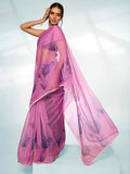 Lavender Organza Party Wear Saree With Blouse Piece