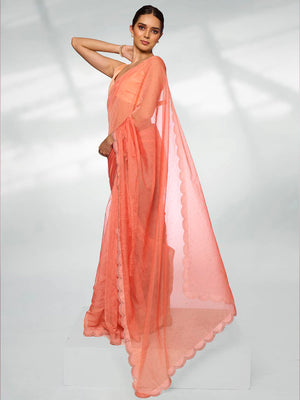 Peach Organza Party Wear Saree With Blouse Piece