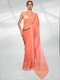 Peach Organza Party Wear Saree With Blouse Piece