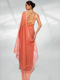 Peach Organza Party Wear Saree With Blouse Piece