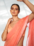 Peach Organza Party Wear Saree With Blouse Piece