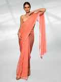 Peach Organza Party Wear Saree With Blouse Piece