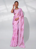 Pink Satin Party Wear Saree With Blouse Piece