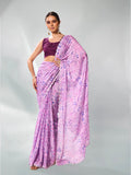 Lavender Satin Party Wear Saree With Blouse Piece