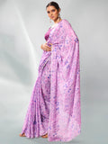 Lavender Satin Party Wear Saree With Blouse Piece