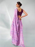 Lavender Satin Party Wear Saree With Blouse Piece