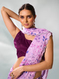 Lavender Satin Party Wear Saree With Blouse Piece