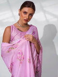 Pink Satin Party Wear Saree With Blouse Piece