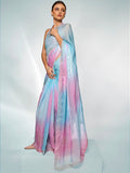 Lavender & Blue Organza Party Wear Saree With Blouse Piece