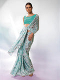 Sea Green Satin Party Wear Saree With Blouse Piece