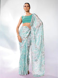 Sea Green Satin Party Wear Saree With Blouse Piece