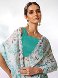 Sea Green Satin Party Wear Saree With Blouse Piece