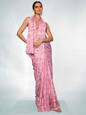 Pink Satin Party Wear Saree With Blouse Piece