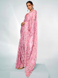 Pink Satin Party Wear Saree With Blouse Piece