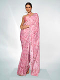 Pink Satin Party Wear Saree With Blouse Piece