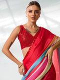 Red Satin Party Wear Saree With Blouse Piece