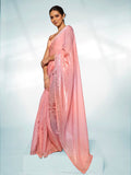 Peach Organza Party Wear Saree With Blouse Piece