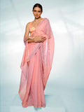 Peach Organza Party Wear Saree With Blouse Piece