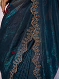 Teal Organza Party Wear Saree With Blouse Piece