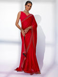 Red Satin Party Wear Saree With Blouse Piece