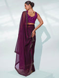 Burgundy Organza Party Wear Saree With Blouse Piece