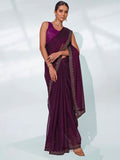 Burgundy Organza Party Wear Saree With Blouse Piece