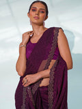 Burgundy Organza Party Wear Saree With Blouse Piece