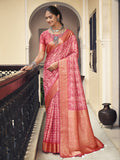 Pink Printed Tussar Silk Saree With Blouse Piece