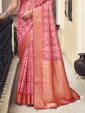 Pink Printed Tussar Silk Saree With Blouse Piece