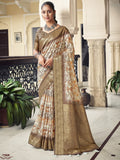 Brown Printed Tussar Silk Saree With Blouse Piece