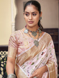 Lavender Printed Tussar Silk Saree With Blouse Piece