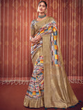 Multicolor Printed Satin Silk Saree With Blouse Piece