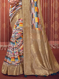 Multicolor Printed Satin Silk Saree With Blouse Piece