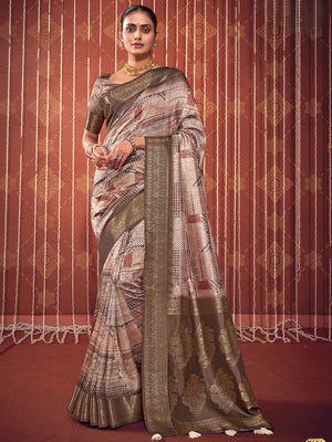 Multicolor Printed Satin Silk Saree With Blouse Piece