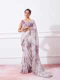 Lavender Organza Party Wear Saree With Blouse Piece