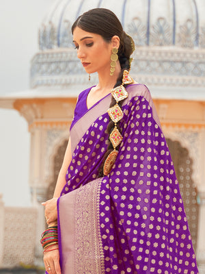 Purple Nylon Saree With Blouse Piece