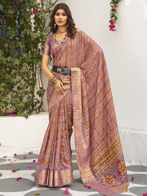 Multicolor Digital Printed Silk Saree With Blouse Piece