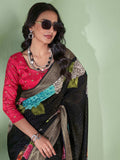 Black Digital Printed Viscose Saree With Blouse Piece