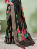 Black Digital Printed Viscose Saree With Blouse Piece