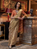 Golden Tussar Silk Blend Saree With Blouse Piece