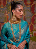 Teal Art Silk Saree With Blouse Piece