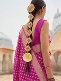 Pink Nylon Saree With Blouse Piece