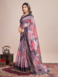 Black Linen Blend Saree With Blouse Piece