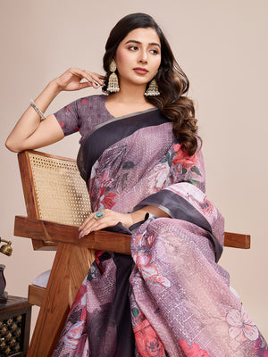 Black Linen Blend Saree With Blouse Piece